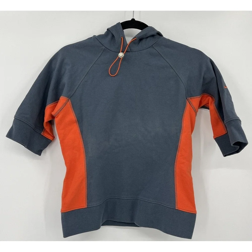 Nike Women's Small 4-6 Hoodie 1/2 Sleeve Athletic Fit Orange Gray Sweatshirt